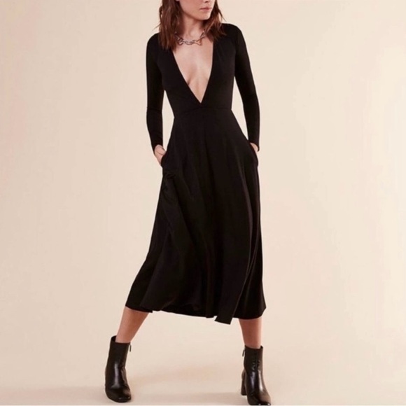 REFORMATION Reyes V-neck Midi Dress Black S - Picture 3 of 11